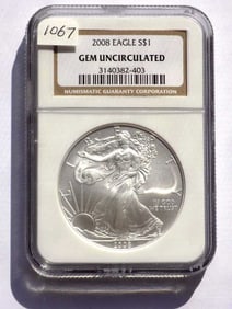 US MINT 2008 SILVER EAGLE NGC GEM UNCIRCULATED