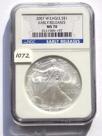 US MINT 2007 W EARLY RELEASE SILVER EAGLE NGC MS70