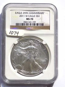 US MINT 2011 W 25TH ANNIV SILVER EAGLE NGC MS 70
