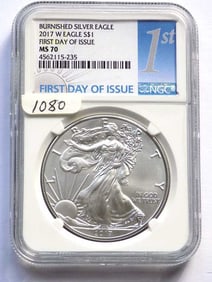 US MINT 2017 W BURNISHED SILVER EAGLE NGC MS 70