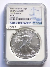 US MINT 2018 W BURNISHED SILVER EAGLE NGC MS 70