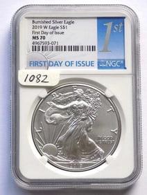 US MINT 2019 W BURNISHED SILVER EAGLE NGC MS 70