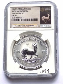 SOUTH AFRICAN MINT 2017 1ST SILVER KRUGERRAND SP70