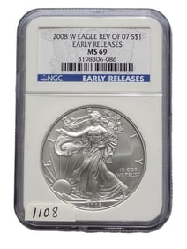 U.S. MINT 2008 W SILVER EAGLE REV OF 07 NGC MS 69