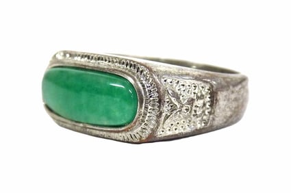 CHINESE SILVER JADE MEN'S RING