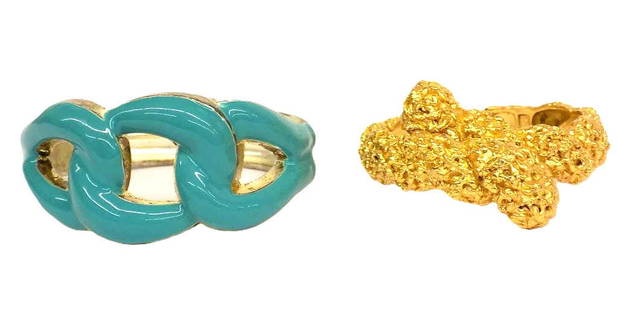 MIDCENTURY MODERN CUFF BRACELETS W/ TRIFARI: Midcentury Modern Cuff Bracelets. Including Blue Enamel Silver Chrome and Trifari Gold Tone Nugget Bracelet. Each with Spring Opening Clasps