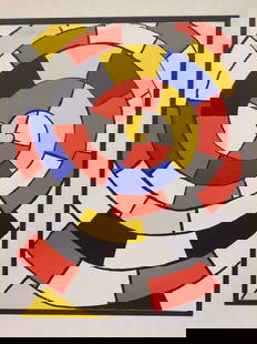 CALDER - MAGIE EOLIENNE UNTITLED SPIRAL LITHOGRAPH: Alexander Calder American 1898-1976 - Vibrant Untitled Color Lithograph of Spirals From The Magie Eolienne Portfolio on Arches Paper with Watermark. Pencil Signed . Matted on Contrasting Black Cardsto