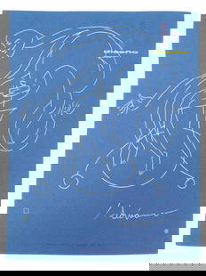 JUAN FRANCISCO RODRIGUEZ SORIANO - DRAWING: Juan Franciso Rodriguez Soriano Latin American / Mexican American 1920-2006 - Abstract Figure Silver Pen and Ink Drawing on found Paper. Artist artist known for his paintings, sculptures and theater w