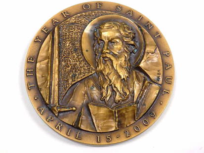 YEAR OF SAINT PAUL BRONZE MEDALLION: The Year of Saint Paul Most Reverend Timothy M. Dolan Archbishop of New York. Approximate Diameter 2.5". Fitted Case.