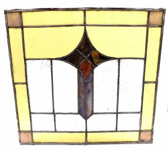 19TH CENTURY CROSS LEADED GLASS WINDOW: 19th Century Cross Design Leaded Glass Window. Height 19" x Length 20"