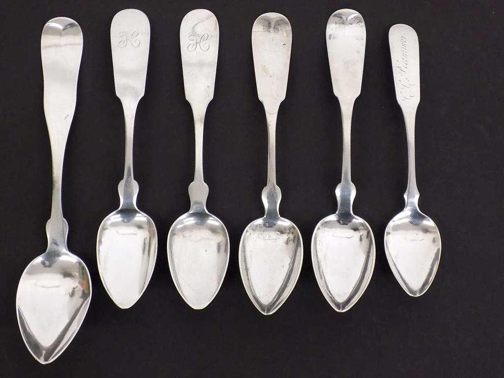 GROUP OF EARLY AMERICAN COIN SILVER SPOONS (1 of 2)