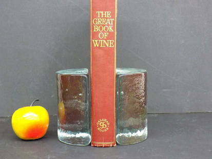 MIDCENTURY MODERN DEMILUNE ART GLASS BOOKENDS: Midcentury Modern Pair of Demilune Art Glass Bookends. Height 5" x Length 5"