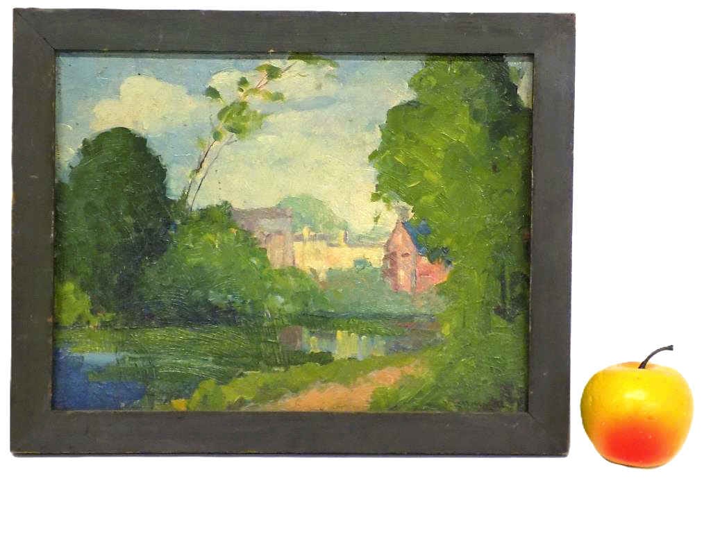 N. MAZZEO - COUNTRY LANDSCAPE PAINTING: N. Mazzeo - 20th Century - Circa 1940's Impressionist Country Landscape Painting. Oil on Academy Board. Signed Lower Right. 11" x 13.50" Framed From A Hudson Valley Estate.