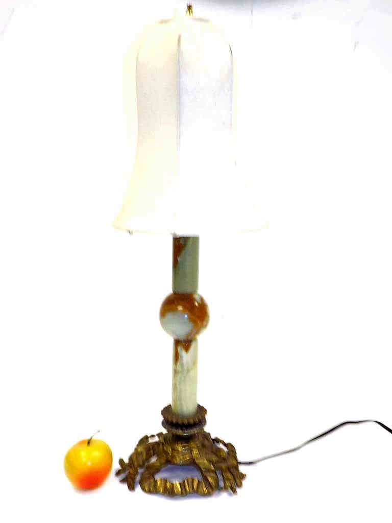 ONYX COLUMN BOUDOIR LAMP: Vintage Boudoir Lamp with Onyx Column and Gilt Metal Base (slight loss) Height 25" to Finial. Working Order.