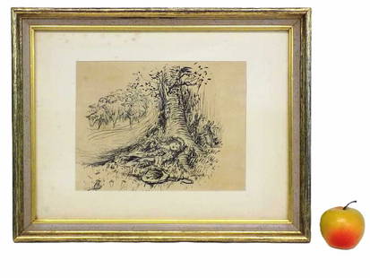 REGINALD BIRCH - LITTLE BO PEEP ILLUSTRATION ART: Reginald Bathhurst Birch American Massachusetts / California 1856-1943 - Original Illustration Art Pen and Ink Drawing for Louis Untermeyer's Collection of Fables For Children Book. Depicting Little B