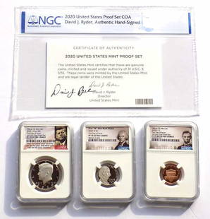 US MINT 2020 ULTRA CAMEO CLAD SET NGC PROOF 70: United States Mint 2020 Proof Set. First Day Issue. Includes: 2020 S Clad Proof 50 Cent JFK Half Dollar Ultra Cameo, First W Mint Mark 5 Cent Jefferson Nickel Ultra Cameo, 1 Cent Lincoln Penny Ultra C