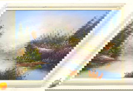 P. ROOK - TRANQUIL LUMINIST WILDERNESS PAINTING: P. Rook American 20th Century - Large Wilderness Landscape Painting. Luminist Technique with Tranquil Scene. Oil on Canvas. Signed Lower right. 29" x 41" Framed.