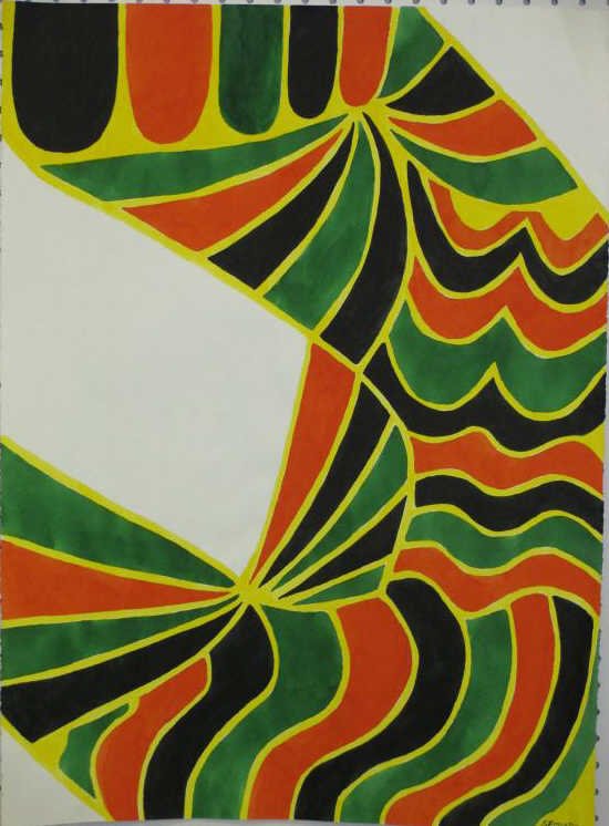 JACOB SEMIATIN - MODERN ABSTRACT WATERCOLOR: Jacob Semiatin American 1915-2003 - Modern abstract watercolor in the style of Calder . Signed lower right. Strathmore insignia. H 22" x L 30" Jacob Semiatin was born to Hungarian Jewish parents in Du