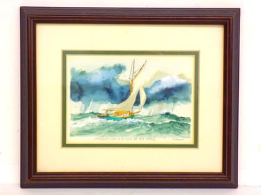 RAY V. PROSSER - CHOPPY SEAS SAILBOAT WATERCOLOR