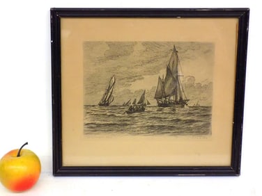 CARL LOCHER SHIPS AT SEA 1902 SIGNED ETCHING