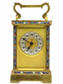 FINE CHAMPLEVE BRASS REPEATING CARRIAGE CLOCK