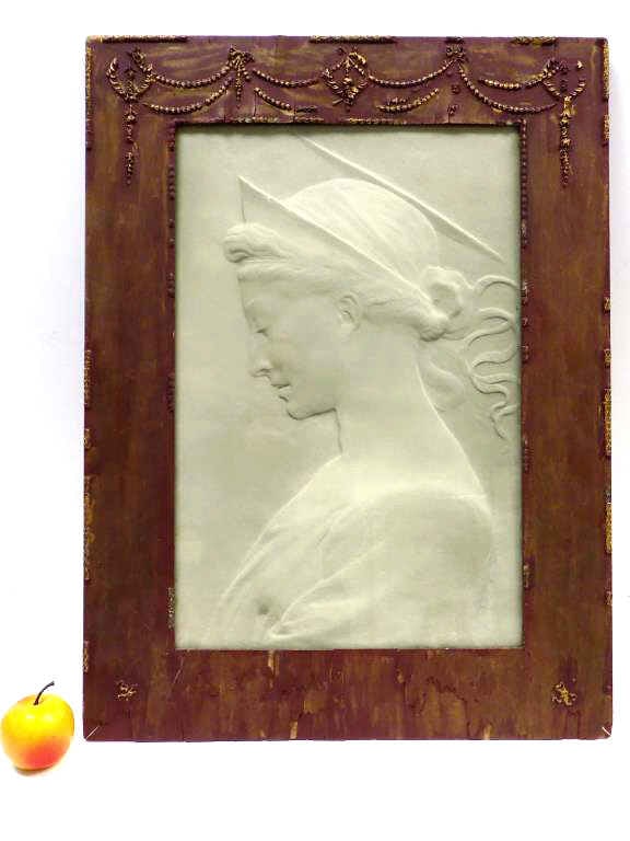 CHRISTIAN ST CECELIA ROMAN PATRON SAINT LITHOGRAPH: Roman Christian Virgin Martyr Saint Cecelia, Patron Saint of Music and Musicians Lithograph with Intaglio Effect. Antique Frame with Gold Gilt Draped Swags (As found). 20.50" x 27.50"