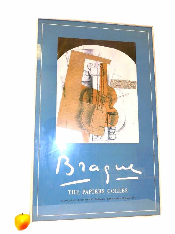 GEORGES BRAQUE PAPIERS COLLES EXHIBITION POSTER: George Braque French 1882-1963 - National Gallery of Art Washington Braque The Papiers Colles Exhibition Poster. Depicting his work Violin. 25" x 39" Modern Frame.
