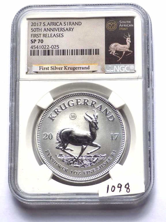 SOUTH AFRICAN MINT 2017 1ST SILVER KRUGERRAND SP70 (1 of 3)