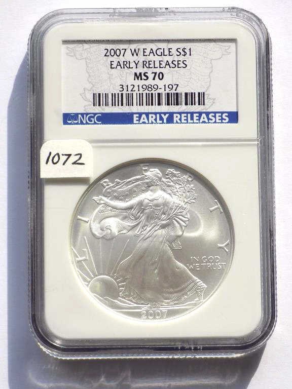 US MINT 2007 W EARLY RELEASE SILVER EAGLE NGC MS70 (1 of 3)