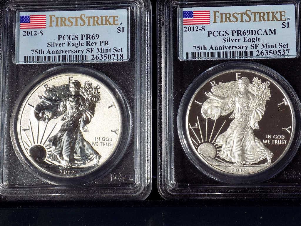 US MINT 2012 AMERICAN EAGLE SILVER COINS PSGS MS69 (1 of 5)