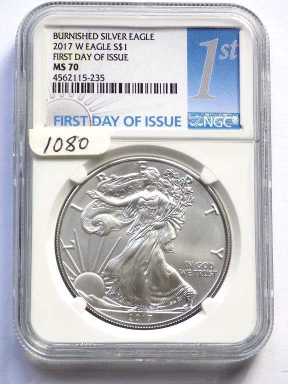 US MINT 2017 W BURNISHED SILVER EAGLE NGC MS 70 (1 of 3)