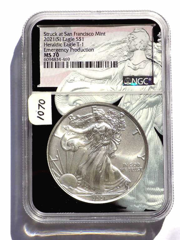 US MINT 2021 S HERALDIC SILVER EAGLE T 1 NGC MS 70 (1 of 3)