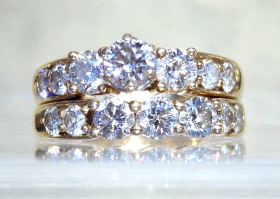 BEAUTIFUL 14K GOLD 3 CTTW 14 DIAMOND WEDDING RINGS