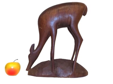 AUSPICIOUS DEER WOODEN FOLK ART CARVING