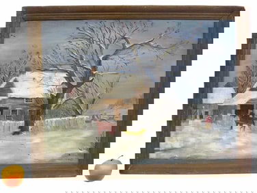 COSTA - AMERICAN FOLK ART WINTER SCENE PAINTING