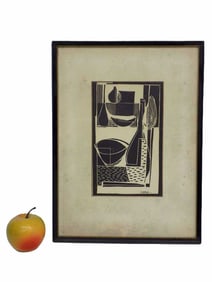 CARYL ZIMBAL GOLD ABSTRACT STILL LIFE WOODBLOCK