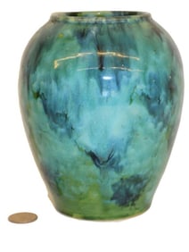 MCCOY BLUE GREEN GLAZE ART POTTERY VASE
