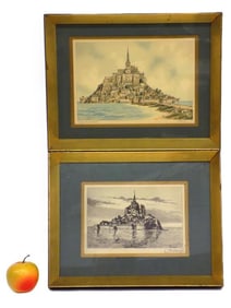 LE MONT SAINT MICHEL GOLD FRAMED ETCHING & LITHO
