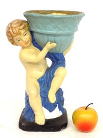 VINTAGE SEMI NUDE PUTTI WITH BASKET SCULPTURE