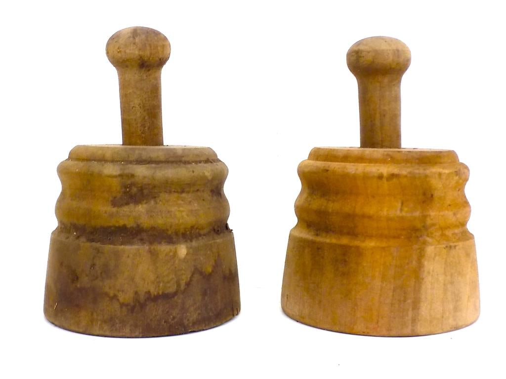 HUDSON VALLEY PRIMITIVE BIRD & WHEAT BUTTER PATS: 19th Century Primitive Hudson River Valley Woodenware Butter Pats. Folk Art Carved Wheat Sheaves and Bird. Height 6" Width 4" x Length 4" 1 lb