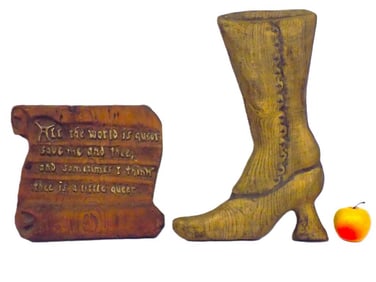 AMERICAN FOLK ART BOOT AND SAYING PLAQUE