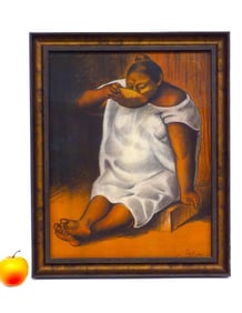 FRANCISCO ZUNIGA - DRINKING LADY PASTEL DRAWING