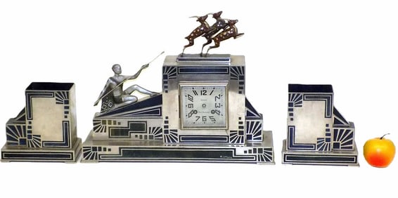 LECOEUR PONT AUDEMER ART DECO HUNTER CLOCK
