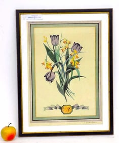 JOHN CLINTON ELLIS ART NOUVEAU FLORAL WATERCOLOR