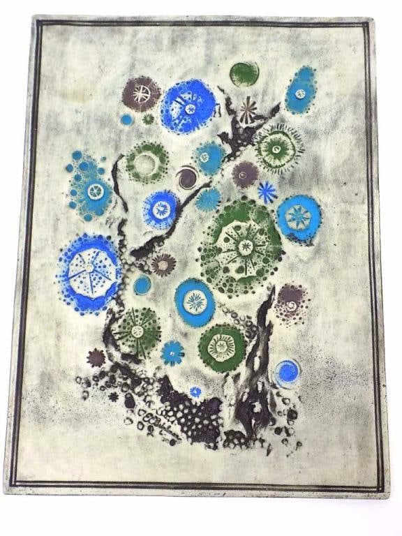 E. BRINKMAN - MIDCENTURY MODERN FLORAL PLAQUE (1 of 3)