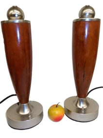 MIDCENTURY MODERN CHROME & TEAK TABLE LAMPS