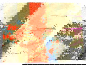 TARO YAMAMOTO - MIDCENTURY ABSTRACT MIXED MEDIA: Taro Yamamoto - American New York Connecticut 1919-1994 - Midcentury Abstract Mixed Media Painting with Colored Sand on Hand Made Paper. Signed, Dated Lower right. 12.50" x 17" Provenance: Private New