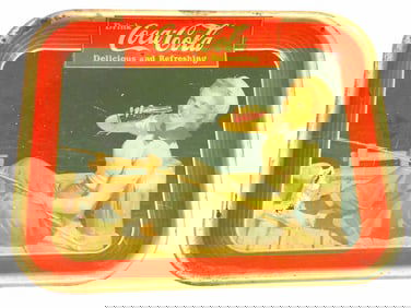 1940 COCA COLA GIRL ADVERTISING METAL TRAY