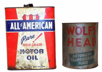 1950'S ALL AMERICAN OIL CAN W/ WOLF'S HEAD CAN
