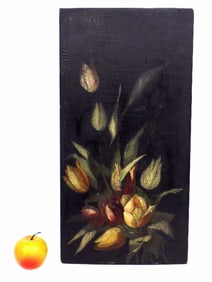 19TH CENTURY TULIPS WOOD PANEL PAINTING